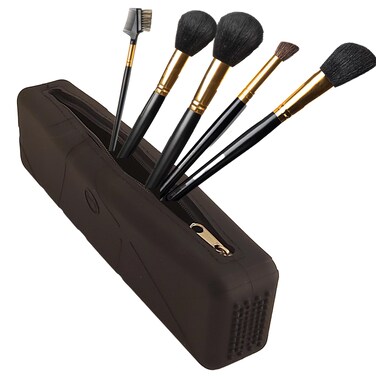 Silicone Makeup Organizer with Zipper Closure - Makeup Brush Cleaner &amp; Holder, Small Makeup Bag for Travel Essentials, Cosmetic Bags for Women, Makeup Case &amp; Brush Travel Pouch(Black)