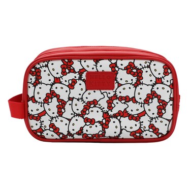 Bioworld Hello Kitty Character Face All-Over Print 9" Dual Compartment Toiletry Kit