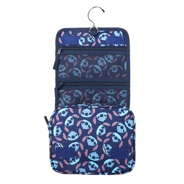 Disney Stitch Character Heads All-Over Print Blue 8.2" Folding Hanging Toiletry Kit