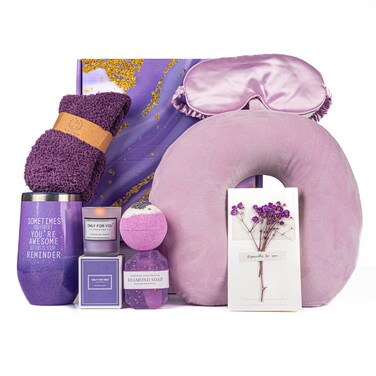 Luxurious Lavender Gift Box - Women's Spa Baskets - Ideal Gift for Women's Birthday - Elegant Self Care Basket for Relaxing Experience