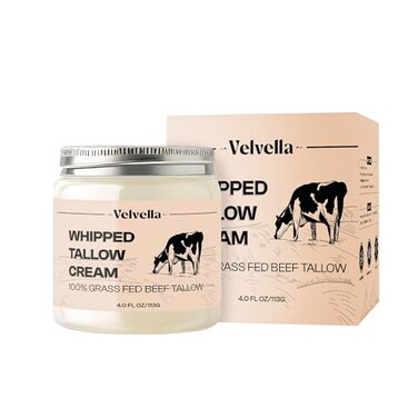 Beef Tallow for Skin - 100% Organic Grass-Fed Tallow Whipped Moisturizer   Unscented, Face + Body, 4 FL. oz Natural Nourishment