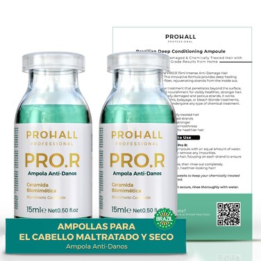 Ampolla Para el Cabello Maltratado Y Seco - Deep Conditioning Hair Mask for Damaged Hair - Pro R Brazilian Hair Protein Treatment for Blondes- Deep Conditioner for Dry Damaged Hair - Prohall 1 FLOz