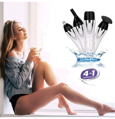 4in1 Women's unwanted Hair Removal, Ideal for Bikini, Eyebrow, Face, Underarm, Armpit, and sideburn, Portable Trimmer, Ladies Shaver, USB Rechargeable IP67 Waterproof
