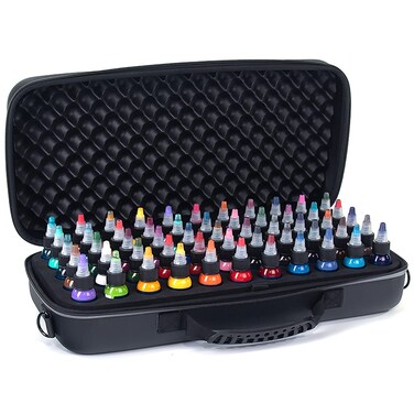 Holder Ink&reg; Tattoo Ink Travel Case for 1oz ink bottle sizes. Carrying solution that allows you to pack your essential kit of tattoo inks. Capacity for 55 ink bottles.