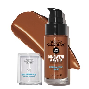 Revlon Liquid Foundation, ColorStay Face Makeup for Normal &amp; Dry Skin, SPF 20, Longwear Medium-Full Coverage with Natural Finish, Oil Free, 410 Cappuccino, 1 Fl Oz