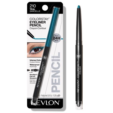 Revlon ColorStay Pencil Eyeliner with Built-in Sharpener, Waterproof, Smudgeproof, Longwearing Eye Makeup with Ultra-Fine Tip, Teal, 0.028 oz