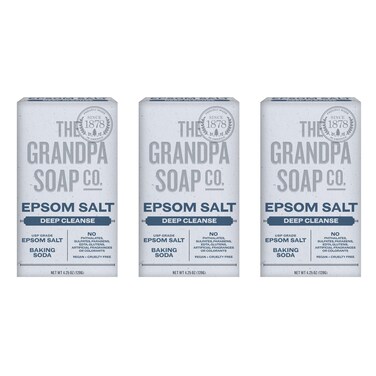 The Grandpa Soap Company Epsom Salt Bar Soap - Deep Cleansing Soap, Made with Epsom Salt and Baking Soda, Removes Dirt Grease and Grime, Vegan, For Face and Body, 4.25 Oz, 3 Pack