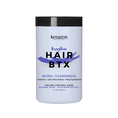 KERAZON Blonde Brazilian Hair BTX Treatment Purple Mask Platinum Effect &amp; Silver Hair Providing Smoothing, Deep Hydration, Anti-Brass, Shine, Softness, Volume And Frizz Control. Salon Size.