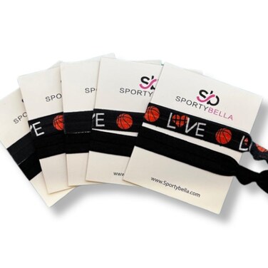 Infinity Collection - Basketball Hair Ties (Black) - No Crease &amp; Tangle, One Size Comfort Fit Hair Accessories for Sports-Fan - 5 Packs (2pcs/Pack)