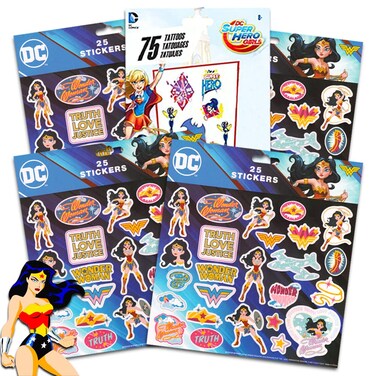 Wonder Woman Stickers and Tattoos Party Supplies Set ~ 100 Stickers, 75 Temporary Tattoos (Wonder Woman Party Supplies Birthday)