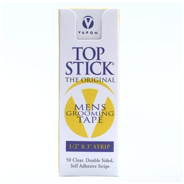 Topstick - The Original Men's Grooming Tape - 50 Count 1/2" x 3" Double Sided, Self Adhesive, Clear Tape for Toupee and Wig Adhesion - Hypo Allergenic, Waterproof, and Latex Free