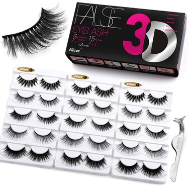 Eliace False Eyelashes Natural look Cat Eye Lashes Wispy Strips 3D Mink Lashes Fulffy,15 Pairs 5 Styles Fake Eyelashes Faux Volume Curly Full,Thin Lash Band Soft Comfortable Lightweight Lash Pack