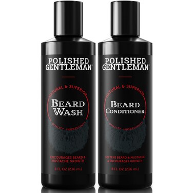 Polished Gentleman Beard Wash and Conditioner Set - Softens and Strengthens - Beard Shampoo with Growth Oil - Moisturizer &amp; Beard Thickener - Tea Tree Unscented - Paraben-Free &amp; Sulfate-Free (8oz)