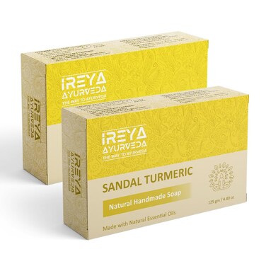 Turmeric Soap Bar- 125 g (4.41 oz) With Sandalwood Pack of 2 Ayurvedic Natural Sandalwood Skin Care   Haldi Chandan   Free from Parabens, SLS and Vegan, Handmade Soap in India
