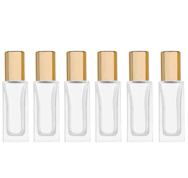 Furnido 6ml Square Glass Roller Bottle For Essential Oils,Mini Glass Bottles With Stainless Steel Roller Balls,Gold Aluminum Caps Portable Roll-On Vial Aromatherapy Perfume Container-Pack of 6
