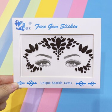 Topz black face jewels around eye Halloween face Rhinestone self adhesive Stickers alien face gems for Festivals rave outfits body jewels forhead temporary tattoo