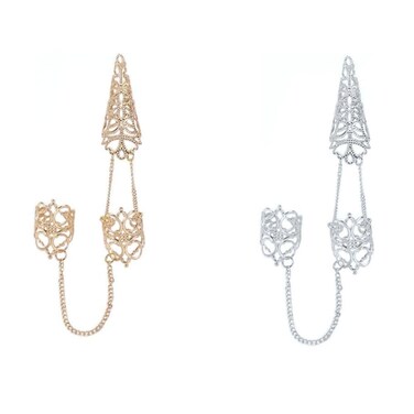 2 Pcs Antique Style Finger Nail Tip Claw Rings, Women Costume Fingertip Claw Nail Rings Gothic Hollow Long Nails, Cosplay Belly Dance Accessories