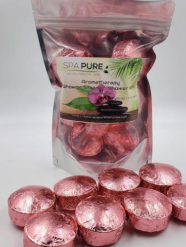 Spa Pure Lavender Aromatherapy Shower Bombs: With 100% Natural/Organic Essential Oils - Transform Your Shower - Transform Your Mood (8 Count) Pack of 1