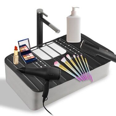 Sink Foldable Cover for Counter Space - Makeup Brush Cleaning Mat - Bathroom Makeup Tools Organizer Space Saver Bathroom Sink Silicone Cover