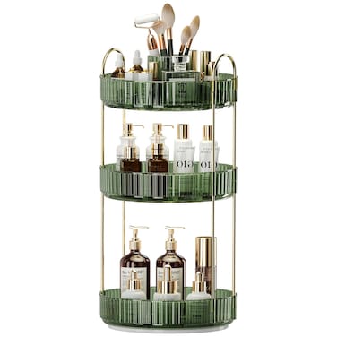 360&deg; Rotating Makeup Organizer, Large-Capacity Skincare Make Up Storage 3 Tier Perfume Organizers Cosmetic Dresser Organizer with Makeup Brush Holder, Fits Bedroom, Bathroom, Vanity Shelf Countertop