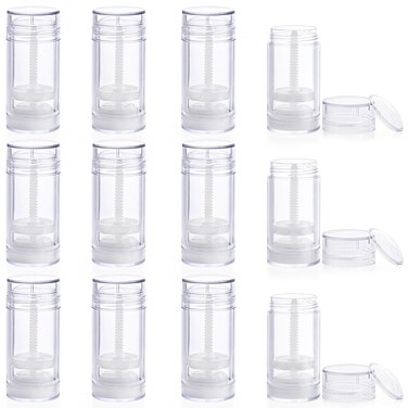 12 Pcs 30ml/1oz Clear Deodorant Containers Refillable Bottom Refilling Round Stick Plastic Twist Up Deodorant Bottles for DIY Chapstick Lip Balm Crayon
