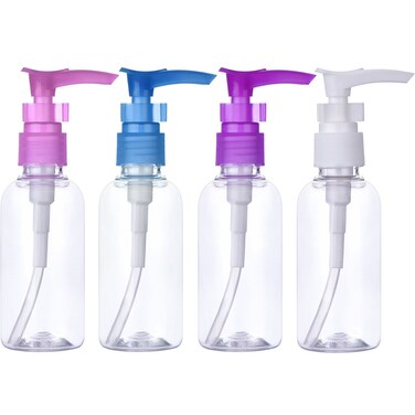 4 Pack 3.4oz /100ml Transparent Travel Bottles Pump Empty Plastic Pump Bottles Dispenser Portable Refillable Container for Facial Cleansing Oil Shampoo Shower Gel