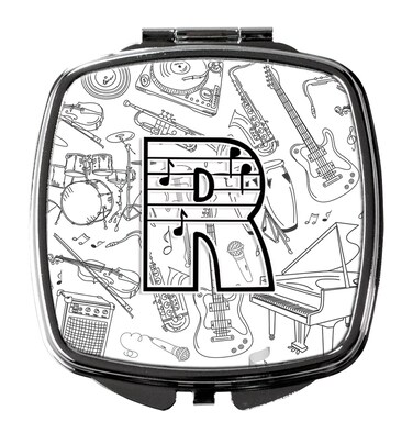 Caroline's Treasures CJ2007-RSCM Letter R Musical Note Letters Compact Mirror Decorative Travel Makeup Mirror for Women Girls Gifts Pocket Makeup Mirror Folding Handheld
