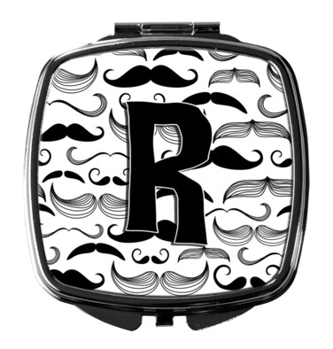 Caroline's Treasures CJ2009-RSCM Letter R Moustache Initial Compact Mirror Decorative Travel Makeup Mirror for Women Girls Gifts Pocket Makeup Mirror Folding Handheld