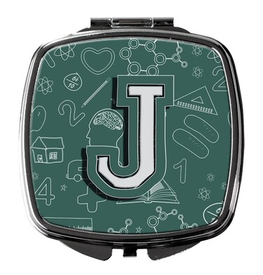 Caroline's Treasures CJ2010-JSCM Letter J Back to School Initial Compact Mirror Decorative Travel Makeup Mirror for Women Girls Gifts Pocket Makeup Mirror Folding Handheld