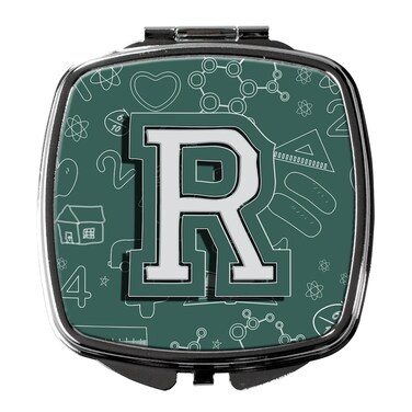 Caroline's Treasures CJ2010-RSCM Letter R Back to School Initial Compact Mirror Decorative Travel Makeup Mirror for Women Girls Gifts Pocket Makeup Mirror Folding Handheld