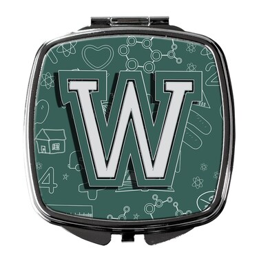 Caroline's Treasures CJ2010-WSCM Letter W Back to School Initial Compact Mirror Decorative Travel Makeup Mirror for Women Girls Gifts Pocket Makeup Mirror Folding Handheld