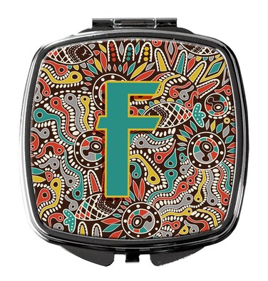 Caroline's Treasures CJ2013-FSCM Letter F Retro Tribal Alphabet Initial Compact Mirror Decorative Travel Makeup Mirror for Women Girls Gifts Pocket Makeup Mirror Folding Handheld
