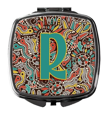 Caroline's Treasures CJ2013-RSCM Letter R Retro Tribal Alphabet Initial Compact Mirror Decorative Travel Makeup Mirror for Women Girls Gifts Pocket Makeup Mirror Folding Handheld