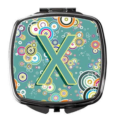 Caroline's Treasures CJ2015-XSCM Letter X Circle Circle Teal Initial Alphabet Compact Mirror Decorative Travel Makeup Mirror for Women Girls Gifts Pocket Makeup Mirror Folding Handheld