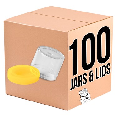 100 pack - 6ml Round Glass Jar No-Neck Concentrate Container with Silicone Lids For Storage of Oils, Waxes, Balm, Cosmetics &amp; More (Yellow)