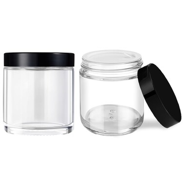 4 oz Small Glass Jars with Lids, Tecohouse Clear Glass Jars with Black Lids &amp; Inner Liners, Mini Travel Sample Containers for Slime, Makeup, Cream, Lotion, Cosmetic - 2 Pack