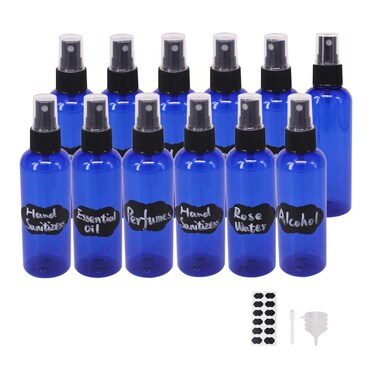 12 Pack 3.3 oz Blue Plastic Spray Bottles For Essential Oils, Perfumes, Cosmetics, Alcohol, Fine Mist Spray Bottle, Cosmetic Spray Bottle, Refillable Liquid Conainters