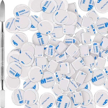 Sumind 101 pack Metal Stickers for Eyeshadow Palette Set, Includes 1 Makeup Depotting Tool, 50 Pieces Square Adhesive Empty Metal Stickers and 50 Pieces Round Makeup Colorful Palette Sticker