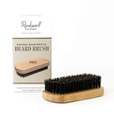 Rockwell Beard Brush with Natural   Boar Bristles &amp; Premium Bamboo Handle Compact Design with Travel Bag Included Tangle-Free   Ideal for All Beard &amp; Skin Types