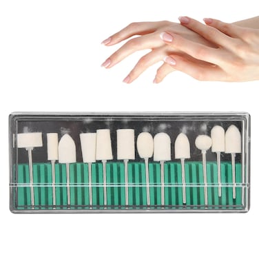 12PCS Wool Felt for Women Nail Grinding Polishing, Nail Drill Bits Set Accessory, Polishing Buffing Wheel, File Heads Tools