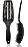 Curved Vented for Blow Drying - Boar Bristle Brush (Medium) with Comfortable Handle - Soft Bristle Brush for Thick and Fine Hair - Natural Boar Bristles for Women, Men &amp; Kids - Black