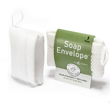100% Recycled &amp; Made in North America - Soap Saver Pouch for bar soap, Loofah Bath Scrubber for Bar Soap + Gentle Exfoliator, mesh soap Bag, soap Pouch