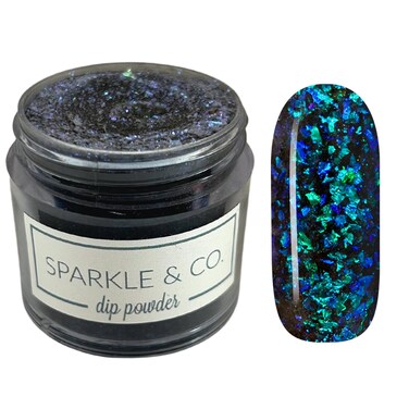Sparkle &amp; Co. Dip Powders &ndash; Secret Menu: Black Seaglass (Black with Opal Flakes) 1 Ounce Dipping Powder Jar For Manicure DIY Winter Shade, No Lamp Needed