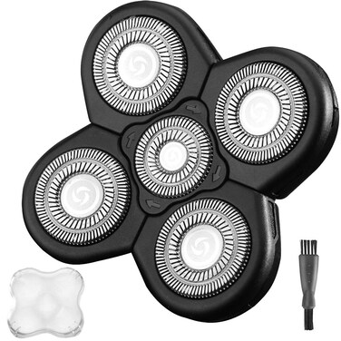 WAHFOX Universal 5 Blades Shaver Head for Head Shaver Replacement Heads 5D Men's Electric Shaver Replacement Heads for Bald Men 5 Heads Razor Blades Wet and Dry with Blade Cover