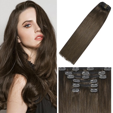 WindTouch Clip in Hair Extensions Medium Brown Hair Extensions Real Human Hair 70g 7PCS #4 Chocolate Brown 22Inch Hair Extensions for Women Remy Hair