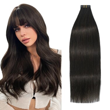 Dark Brown Tape in Hair Extensions Human Hair 22 Inch 60g Seamless Skin Weft Long Straight Highlight Silky Straight 20pcs.