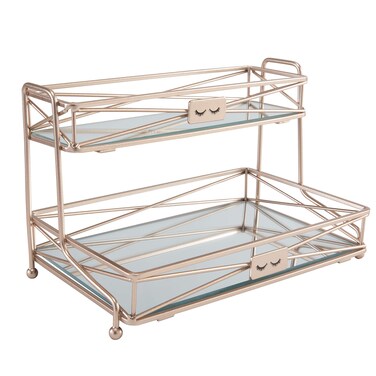 Home Details Mirrored, Perfect for Perfumes, Jewelry, Makeup, Cosmetic Organizer, Stylish Decor in Rose Gold 2 Tier Vanity Tower