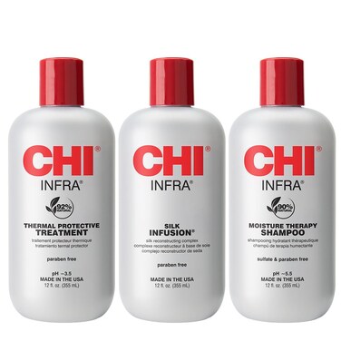 CHI Infra Trio Kit, Includes Infra Shampoo, Infra Thermal Protective Treatment, &amp; Silk Infusion For Hair Strength &amp; Shine, Paraben &amp; Sulfate-free, 3 Products, 12 Oz