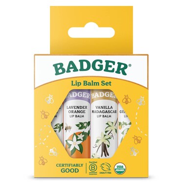 Badger - Herbal Lip Balm, Tea Tree &amp; Lemon, Certified Organic Lip Balm, Fair Trade, Herbal Lip Care, 0.15 oz (4 Pack)