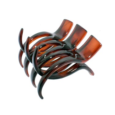 Parcelona French Large and Wide Tortoise Shell Brown 3 1/2" Celluloid Interlocking Teeth No Slip Grip Claw Clips Jaw Hair Claw Clips Clamp Clutcher for Women and Girls, Made in France (Shell-Brown)